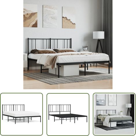 The Living Store Bettgestell mit Kopfteil Metall Schwarz 140x200 cm - Metallbettfundament - Doppelbett - Schwarzes Bettgestell - Boxspringrahmen - Schlafzimmermöbel (1/5)