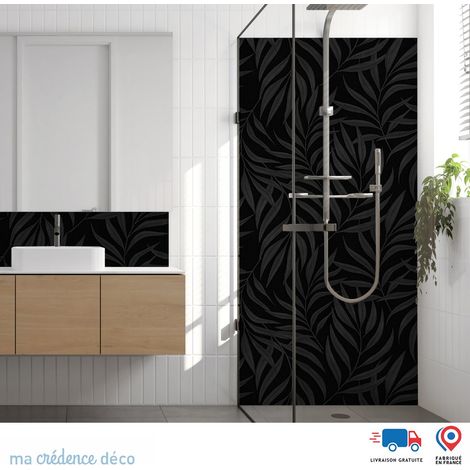 Panneau de douche : Feuilles et courbes 1 - Couleur noir - Alu composite - 90 - 245 (1/3)