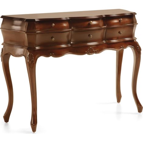 Console en bois d'acajou marron 6 tiroirs Castle 108cm (1/5)