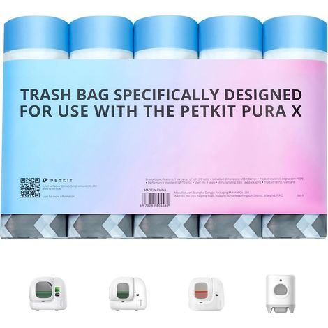 Sac Poubelle de Toilette pour Chat avec Cordon, Sacs Poubelles Automatiques pour MAX 2 et X,Chats/Chiens Litière pour Chats Résistant Aux Rayures,5 rouleaux  20 (100pcs) (1/5)