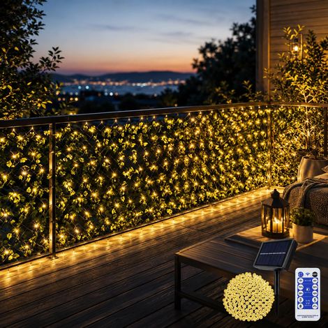 Filet Solaire lumineux d'extérieur pour buissons,4.5 x 1.5m Guirlande lumineuse solaire pour arbres de jardin,avec télécommande pour balcon, clôture, décoration de Noël (blanc chaud) (1/5)