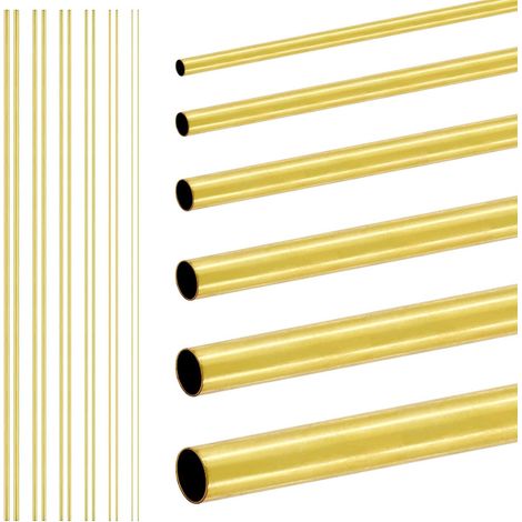 12 Pack Brass Round Tube in 6 Sizes, Diameter 1mm, 1.5mm, 2mm, 2.5mm, 3mm, 3.5mm, Length 300mm, Thickness 0.2mm, Round Seamless Tube (1/5)