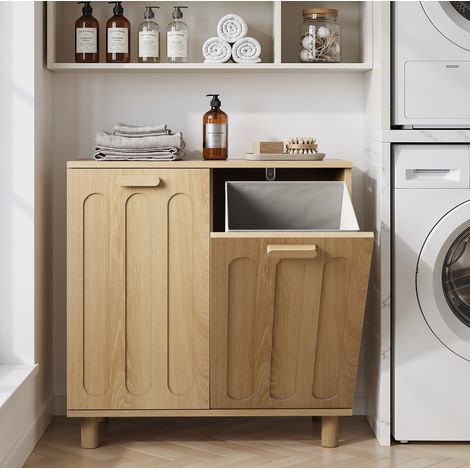 Mueble portarroba basculante de MDF color roble con 2 cestos extraíbles OKWISH (1/5)
