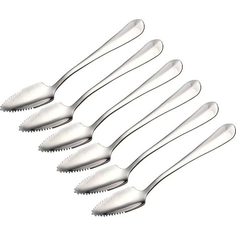Sollbry Cucharas de acero inoxidable para pomelo, cuchara dentada para pomelo, aptas para cítricos, kiwis, ensaladas y postres, juego de 6 (1/4)