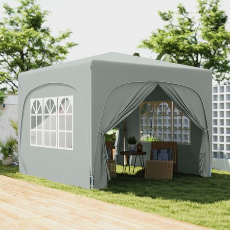 Pavillon 3x3 m imperméable et résistant, pliable pop-up, protection UV 50+, avec 4 parois et sac de rangement. Idéal pour jardin, terrasse et camping, couleur gris clair. (1/5)