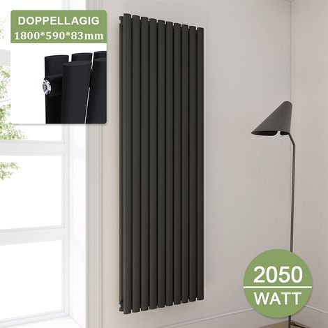 ELEGANT Heizkörper Anthrazit Röhren Paneelheizkorper Vertikal 1800x590mm Doppellagig