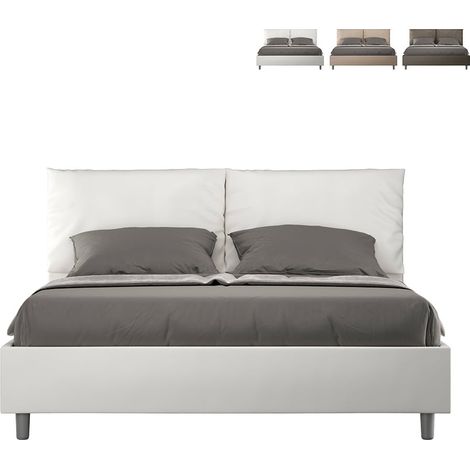 Letto matrimoniale con rete imbottito 160x190 similpelle bianco Antea (1/5)