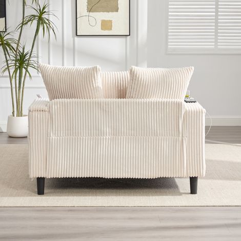 Chaiselongue multifonctionnelle en velours côtelé avec grandes dimensions, LED, porte-gobelets et USB, couleur naturelle (1/5)