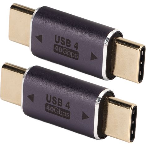 Lot de 2 adaptateurs USB-C mâle vers USB-C mâle 40 Gbit/s 100 W, mini-adaptateur USB-C droit pour ordinateur portable et smartphone