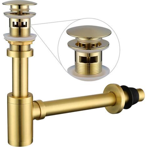 – Siphon de lavabo en laiton massif – Bonde avec trop-plein – Installation 1 ¼ pouce – Joints en silicone pour étanchéité optimale (1/2)