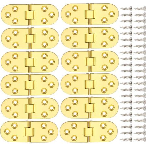 12 Pcs Zinc Alloy 180 Degree Folding Hinges Round Edge Hinges Furniture Hinges for Table Cabinet (Gold) (1/5)