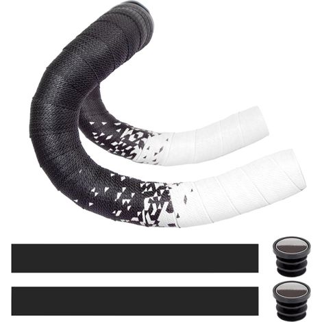 Poignées de guidon de vélo en PU, poignées de guidon de vélo de course, confortables, antidérapantes, absorbant les chocs, blanches avec dégradé de couleurs.