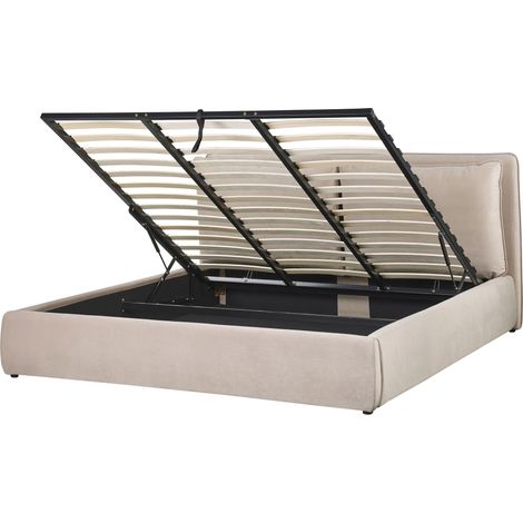 Ottoman Bed Velvet BAJONNA 180 x 200 cm (EU Super King) Beige