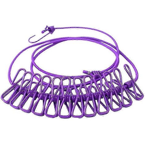 Corde à linge rétractable avec 12 pinces pour étendoir à linge (1/5)