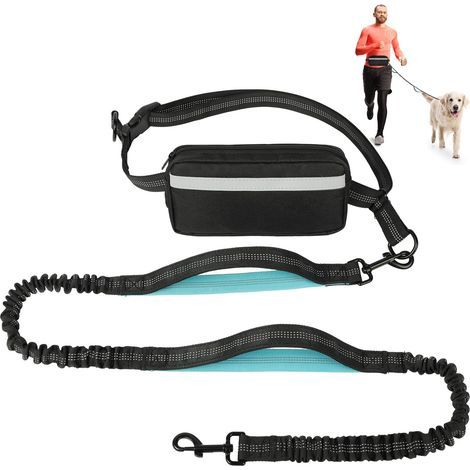 Laisse Mains Libres pour Chien avec Ceinture Réglable, Laisse de Jogging, Doubles Poignées Rembourrées et Élastique Durable pour la Marche, Le Jogging, Le Vélo et la Course à Pied Noir (1/5)