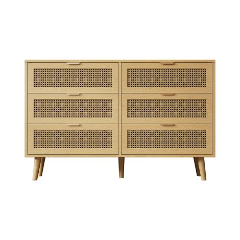 Commode bois 6 tiroirs poignées métal meuble rangement 120x40x76,5 cm