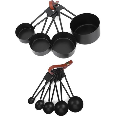 9-teiliges Messbecher-Set aus schwarzem Edelstahl mit Kaffeelöffel und Skala für Küche, Backen und Kochen (1/5)