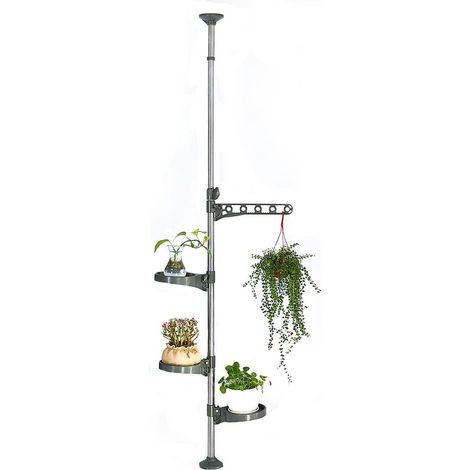 Etagere pour Plantes Interieur de 5 Niveaux Metal Etagere Fleur Étagère Pot de Fleur Support Plante Tige Télescopique Réglable en Hauteur (90-140cm) - (135-185cm), Gris (1/5)