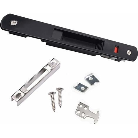 – Serrure à crochet pour porte coulissante – Alliage aluminium noir – Installation rapide – Dimensions 197 x 2,8 mm – Espacement trous 168 mm