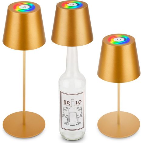 Briloner Calida 3 in 1 RGBW LED Tischlampe kabellos IP44, Dimmbar, Touch, Höhenverstellbar, Spritzwasserschutz, Goldfarbig, 36 x Ø10,5 cm