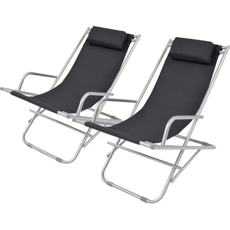 Sunlounger   Set of 2  Black  Powder-coated steel frame, PVC seat vidaXL (1/5)