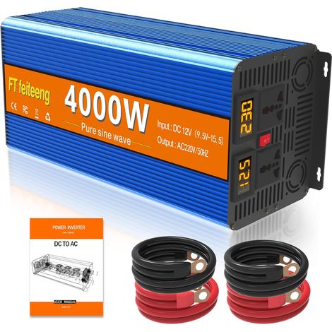 Convertisseur Pur Sinus 4000W (Pic 8000W) 12V 220V 230V, onduleur Solaire avec 2 écrans LCD, 2 Prises CA, convertisseur de Tension pour véhicules, Voiture Solaire, Camping-Car, appareils ménagers (1/5)