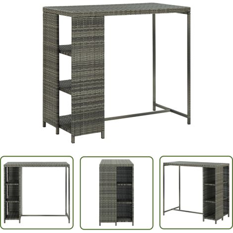 The Living Store Bartisch mit Regal Grau 120x60x110 cm Poly Rattan - Bartisch - Esstisch - Bistrotisch - Outdoor Tisch - Wohnzimmer Dekoration (1/5)