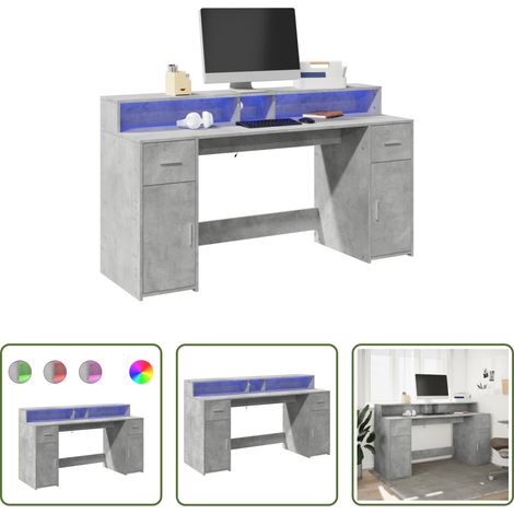 vidaXL Bureau avec éclairage LED - Bureau et lumières LED gris béton 160x55x91cm bois d'ingénierie (1/5)