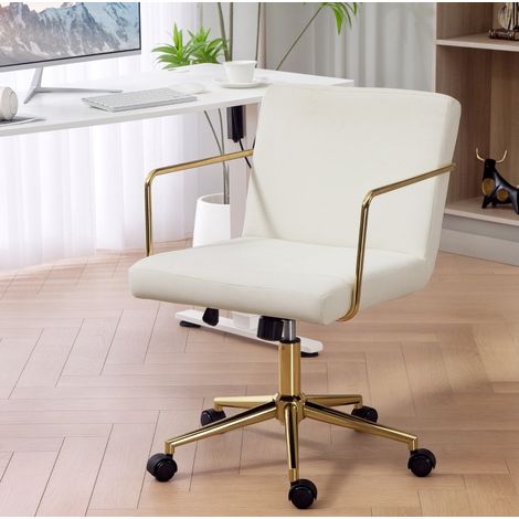 Chaise bureau ordinateur pivotante réglable 120 kg crème OKMYHOME (1/4)