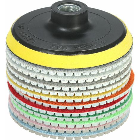 Disque diamant pour meuleuse 11 pièces 4 pouces diamant tampons de polissage humides disque de meulage + 1 tampon de support pour granit marbre pierre carreaux de céramique béton,