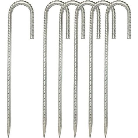 Confezione da 6 picchetti di ancoraggio a terra, picchetti per tende in acciaio rinforzato, picchetti di fissaggio con gancio a J, ancoraggio a terra per baldacchino del trampolino da 12 pollici in ac