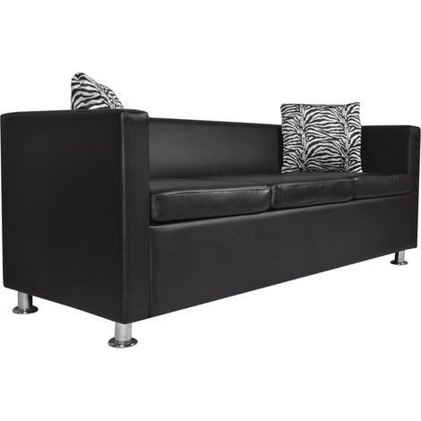 Sofá cama de 3 plazas convertible para salón cama de invitados diván plegable para salón interior de casa asientos de piel sintética negro 020020106