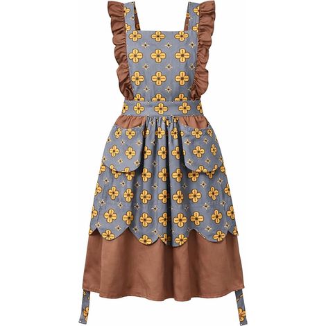 Tablier de cuisine rétro pour femme avec poches, joli tablier à volants pour la cuisine et la pâtisserie, modèle couvrant à motifs (1/5)