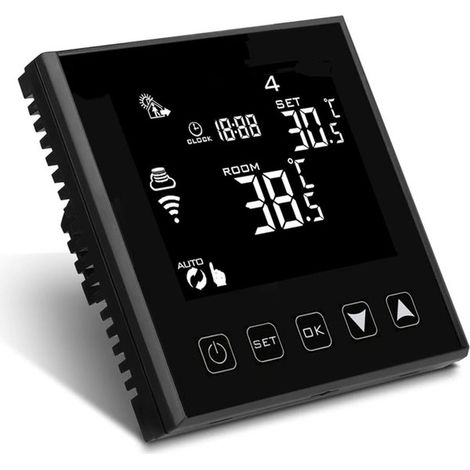 Termostato Wi-Fi Con Touch Nero 220V Compatibile Con Alexa Google Home Per Caldaia A Gas Murale Da Parete Riscaldamento Termosifone Ad Acqua