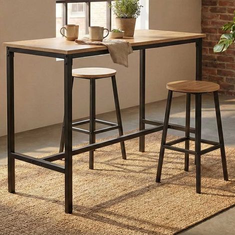 Table de bar Reinhold - avec deux tabourets - décor chêne/noir (1/5)