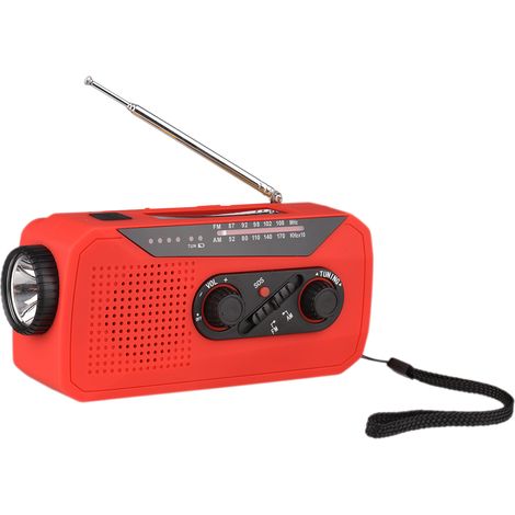 Radio solaire à manivelle d'urgence avec batterie rechargeable, alarme SOS, radio AM/FM, lampe torche puissante, prise casque et port USB, idéale pour le camping et la randonnée. (1/5)