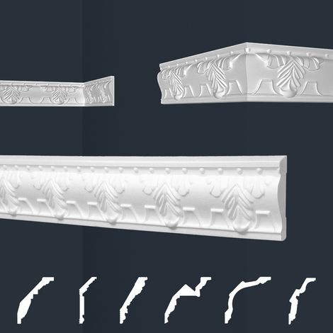 Moulures de stuc à motifs blancs, EPS Styropor ajustement forme, Paquets d'épargne Marbet série B: B-17 / 17x75mm, 50 Mètres / 25 Bandes