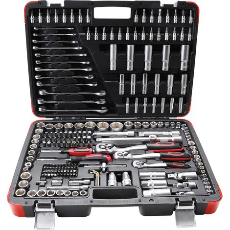 Bgs Technic – Coffret cliquet et douilles 1/4" 3/8" 1/2" – 216 pièces en acier chrome vanadium – Cliquet réversible et douilles profondes – Pour usage professionnel