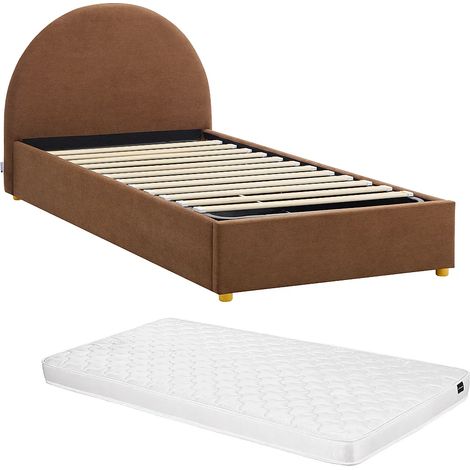 Letto con contenitore 90 x 190 cm Velluto a coste Marrone + Materasso - LIRIMO (1/5)