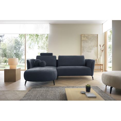 Emporius Canapé d'angle en tissu bleu foncé Kendra - 260 cm, gauche, canapé avec rangement (1/5)