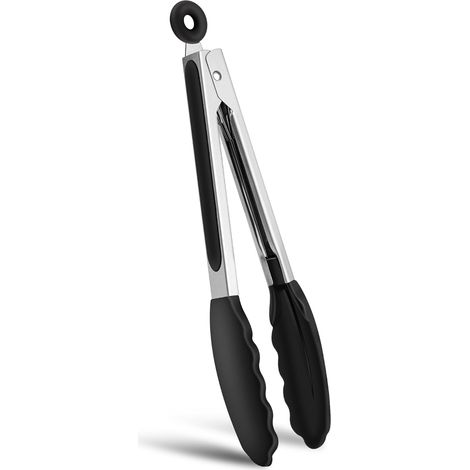 BEBUSINGOTO Pinzas de cocina profesionales de 26 cm, 5, resistentes al calor, para barbacoa en acero inoxidable y silicona alimentaria, ideales para cocinar y asar. (1/5)