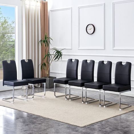 DESMIU Chaise de Salle à Manger avec Design Ergonomique et Assise à Ressorts, Cadre en Métal, en PU Noir (1/5)