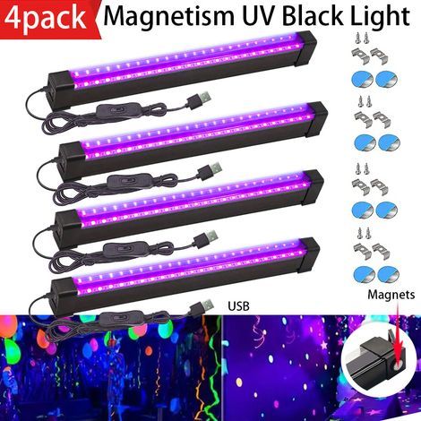Bandes lumineuses LED UV — magnétiques, 24 LED, 5 W, alimentées par USB-C, compactes et portables (lot de 4) (1/5)