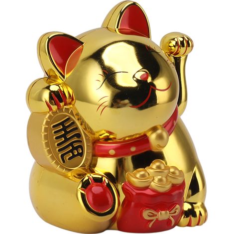 Chat porte-bonheur décoratif électrique à bras oscillant de 14 cm (5,5 po), mignon, en plastique, pour comptoir de caisse MLY11020-4, couleur or (1/5)