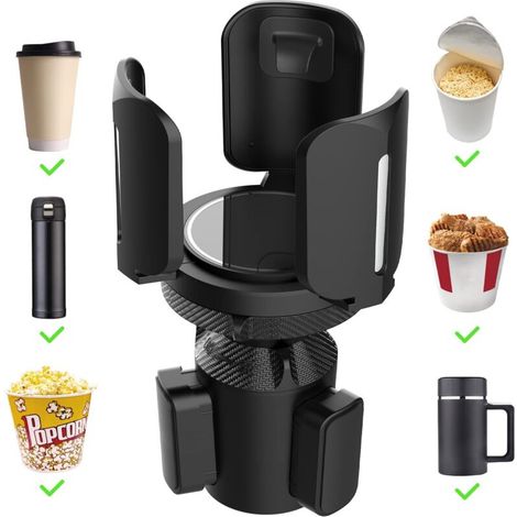 Adaptador de portavasos para coche multiusos con base ajustable y base expansora, soporte multifuncional para bebidas y latas de bebidas para coches, color negro.