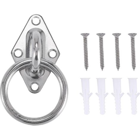 Crochet de fixation 80 mm x 50 mm pour mur ou plafond avec anneau rond en acier inoxydable - Support / Fixation pour hamac, harnais de yoga aérien, auvent (1/4)