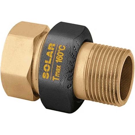 Raccordo a tre pezzi per impianti solari. Calotta nichelata nera. Attacco G 3/4" (ISO 228-1) F ingresso, bocchettone - G 3/4" A (ISO 228-1) M uscita, bocchettone 588052 (1/2)