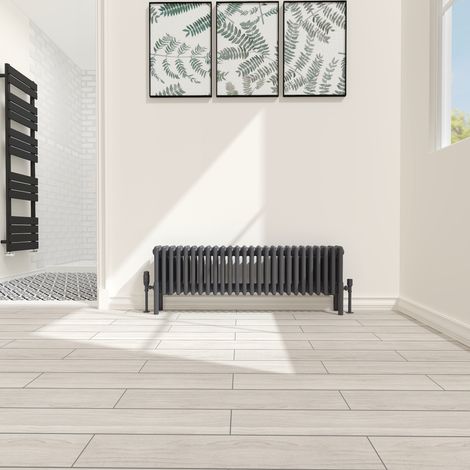 Traditional 4 Column Radiator Cast Iron Style Heating Rads Horizontal Anthracite 300x1190mm