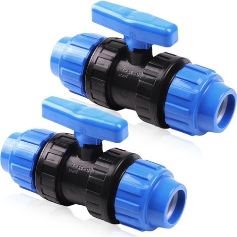 Raccords De Tuyau D’eau,2 Pièces 32mm Connecteur En PP Pour Tuyau D'eau,Raccord PP Pour Tube PE,Plastique Raccord PE Pour Connecteur De Collier De Serrage De Tuyau PE Angle D'eau Potable (Bleu) (1/5)