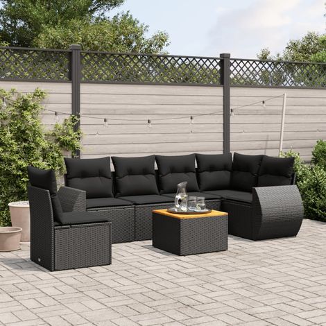 Salon de jardin 7 pcs avec coussins noir résine tressée vidaXL